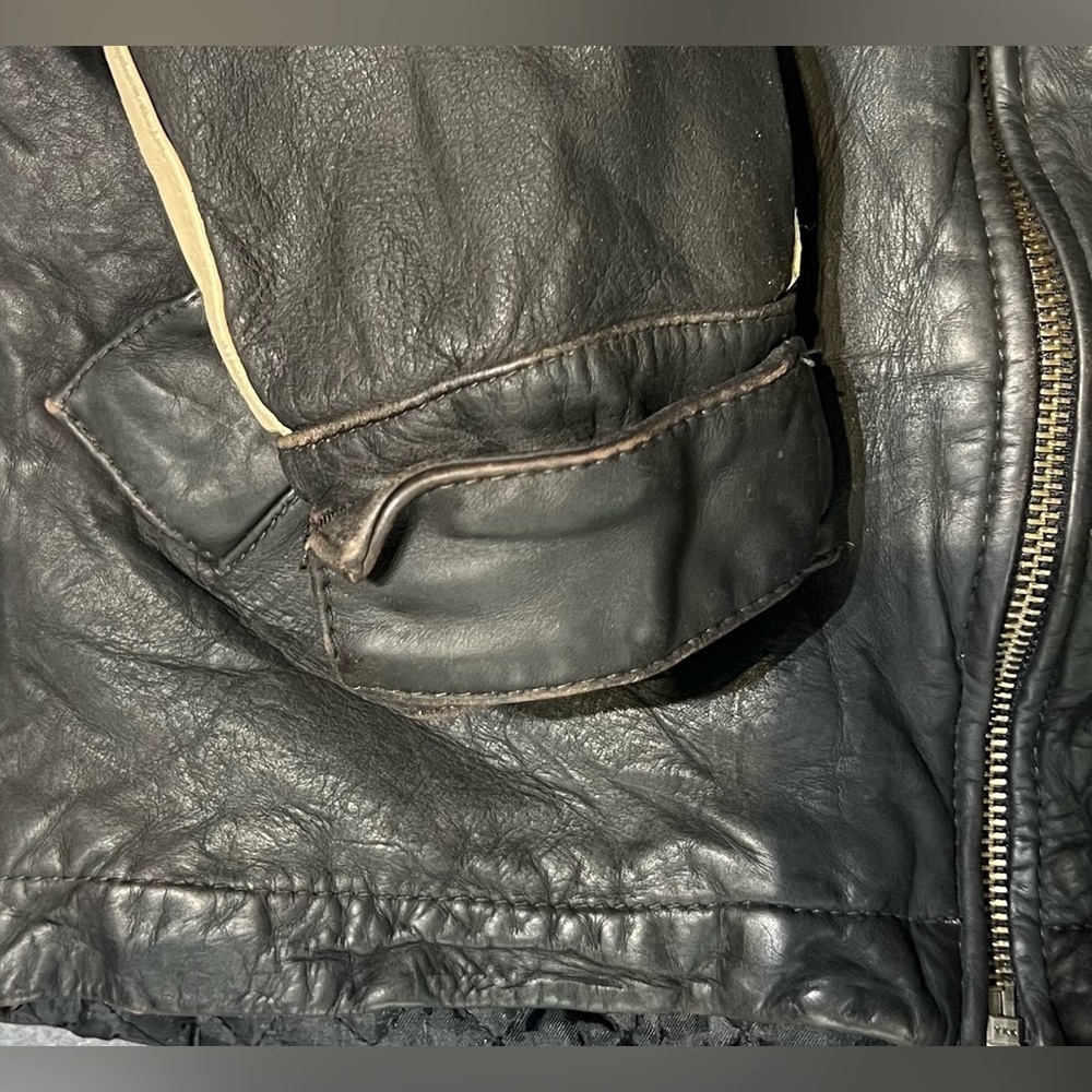 GAP Kids Black and Cream Bomber Leather Jacket Sporty Varsity Style - Picture 7 of 10